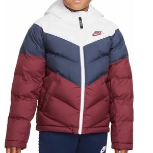 Nike Tri-Color Puffer Jacket - White, Navy, Burgundy